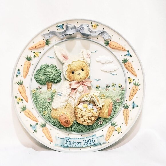 Cherished Teddies Easter Bear Dressed Bunny Plate 1996 Enesco P Hillman 156590 - Picture 1 of 6